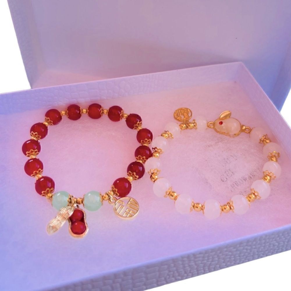 Chinese peanut rabbit glass bead stretch bracelet set new